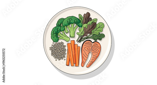 A plate of fresh vegetables including broccoli, carrots, sweet potatoes, and greens with seeds.