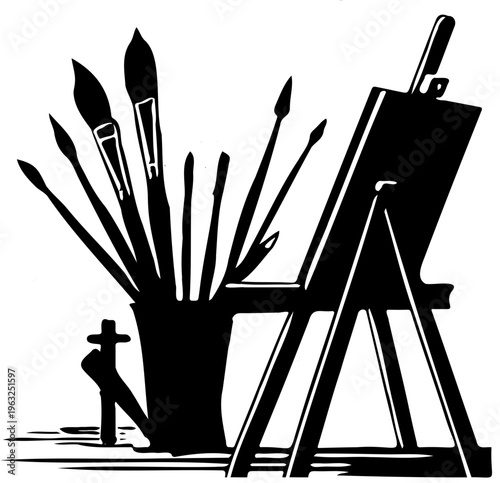 artist brushes and palette vector