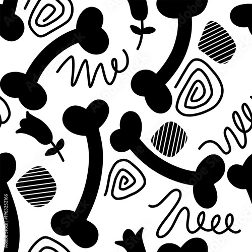 Dog Bone vector dog paw doodle Seamless pattern. Packaging paper design, pet food accessories package.