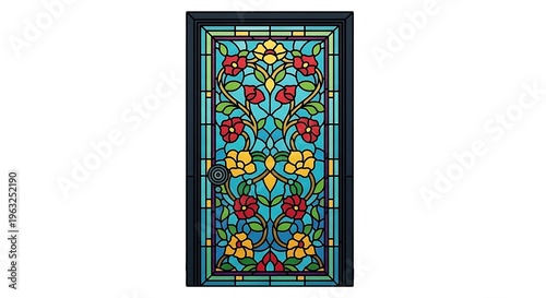 Vibrant stained glass floral panel artwork.