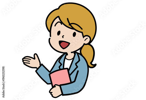 Hand drawn cartoon businesswoman holding clipboard