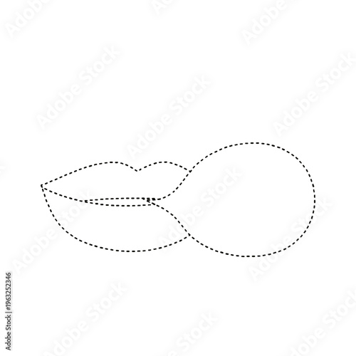 Dotted line outline of lips and speech bubble on transparent background for kids activity game