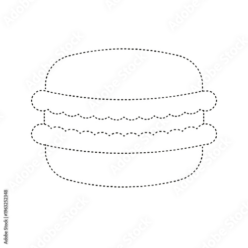 Dotted line drawing of a macaron for kids activity game, isolated on transparent background