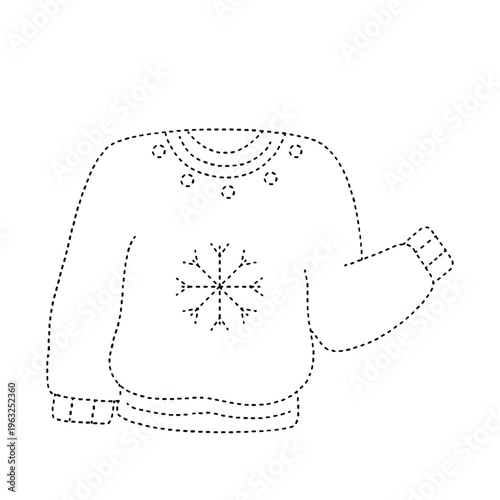 Dotted line winter sweater for kids activity game isolated on transparent background