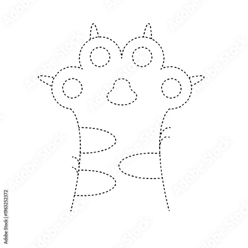 Dotted line cat paw cutout for kids activity game on transparent background