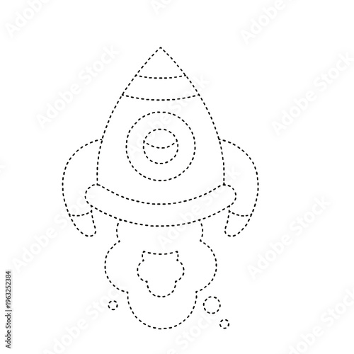 Isolated dotted line rocket for kids activity game on transparent background