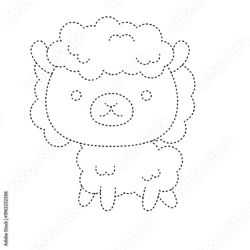 Cute dotted line drawing of a llama for a kids activity game cutout