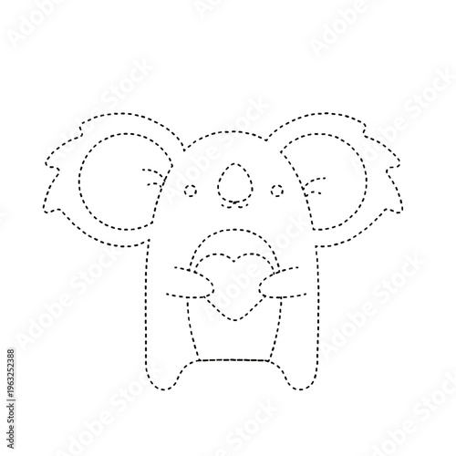 Cute koala dotted line drawing for kids activity game on transparent background