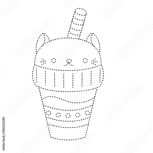 A cute cat shaped drink dotted line for a kids activity game on transparent background