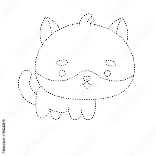 Cute fox dotted line for kids activity game on transparent background