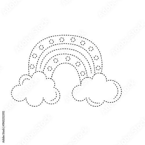 Dotted line rainbow and clouds for kids activity game isolated on transparent background png
