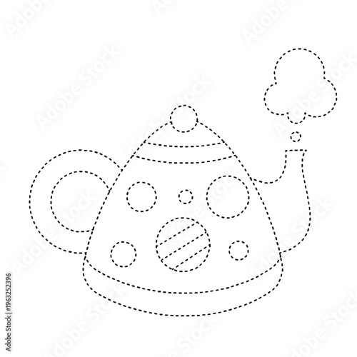 Dotted line teapot activity for kids on transparent background