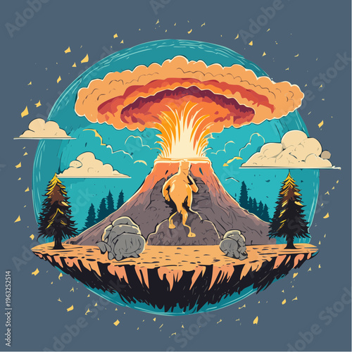 Volcanic Eruption with Lava Flow and Ash Cloud.