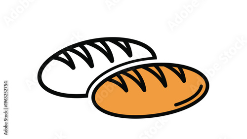 Simple and clean icon illustration of two fresh bread loaves, one outlined and one filled with an orange color, representing bakery goods or a staple food item.