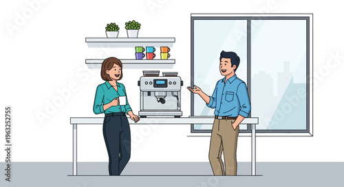 Colleagues Laughing Near Office Espresso Machine
