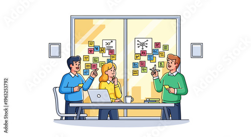 Happy Colleagues Brainstorming With Colorful Notes