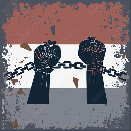 Chained fists symbolizing struggle and resistance.