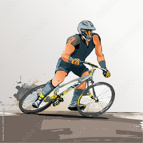 Dynamic illustration of a mountain biker in action.