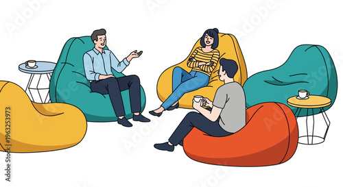 Professionals Chatting in Casual Office Lounge