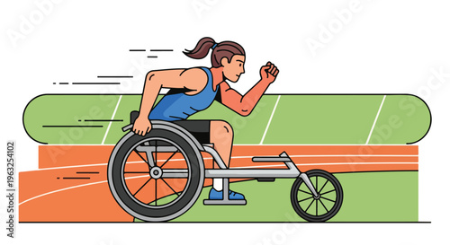 Illustration of athlete racing in a wheelchair on track
