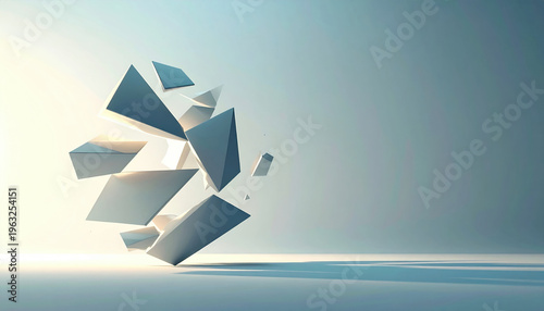 Stress, mental health, abstract background. abstract geometry 3d render floating shapes minimalist design white polygon soft light clean style
