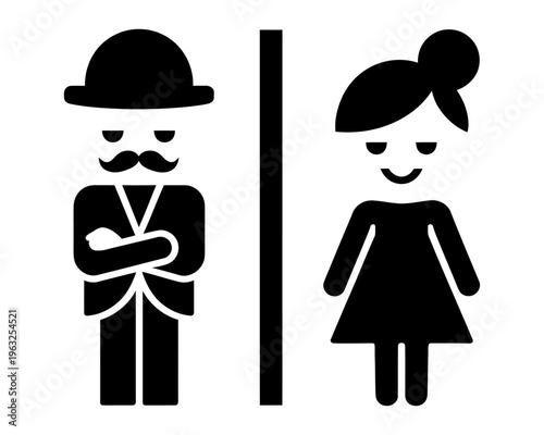 Vector of a man with a hat and mustache and a woman with a bun