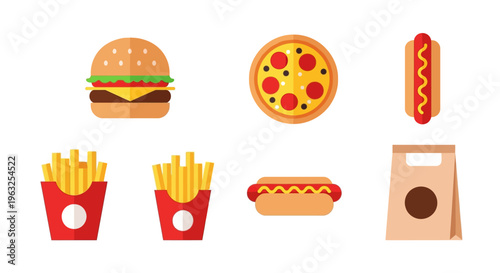Fast Food Items on White Background.