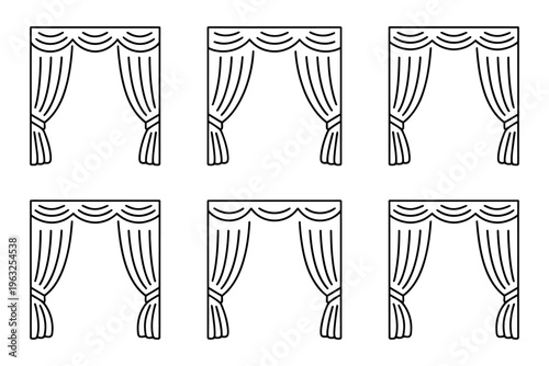Vector shows a variety of theater curtains in different styles and designs.