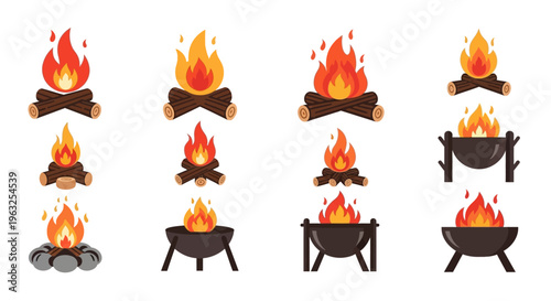 Fire burning on wood and stones.