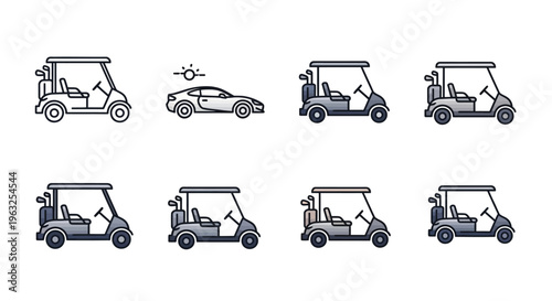 Golf carts in various positions.