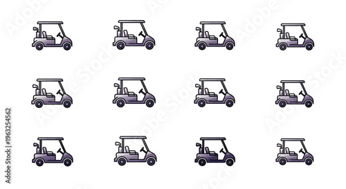 Golf carts in various positions.