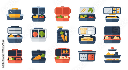 Lunch boxes with various food.