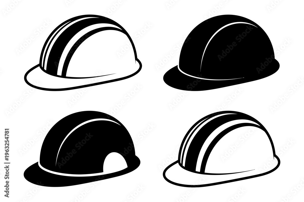 Fototapeta premium Vector featuring four construction safety helmets in different shades