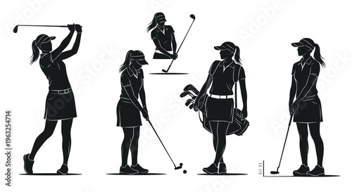Silhouette of women playing golf.