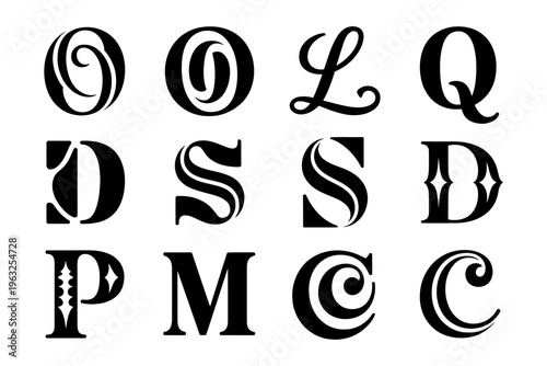 Vector featuring a collection of creative and stylized typography letters in artistic designs.