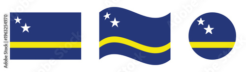 Curaçao Flag Icon Collection Flat, Waving, and Rounded Circle Shapes Vector Illustration.