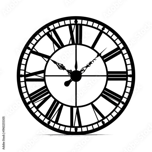 Black and white illustration of clock face.