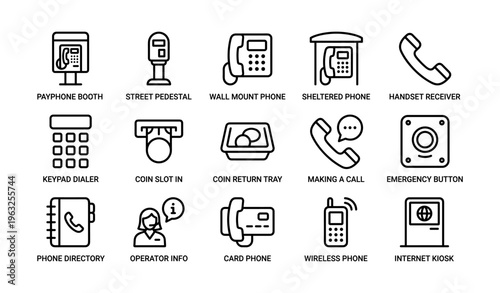 Diverse telephone icons set featuring phones, receivers, and communication tools
