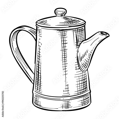enamel coffee pot vector line art hand drawn illustration