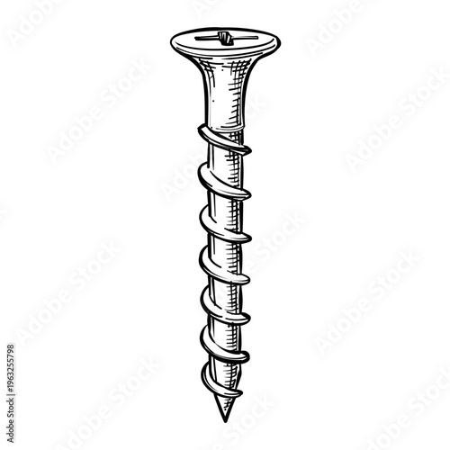 drywall screw coarse vector line art hand drawn illustration