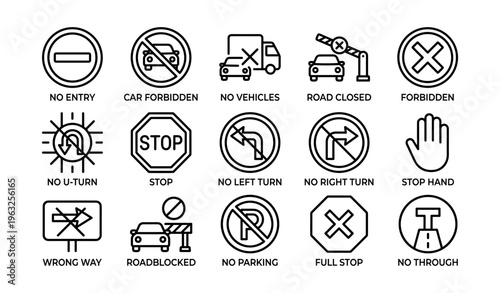 Prohibited and caution traffic signs collection