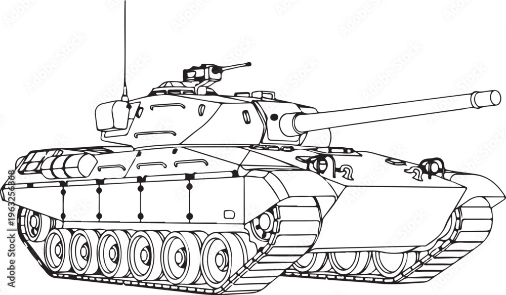 Φωτογραφία Military tank, armored vehicle, combat illustration, black and white line art