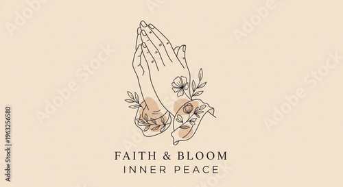 Praying hands with flowers symbolize faith inner peace and spiritual growth on beige background