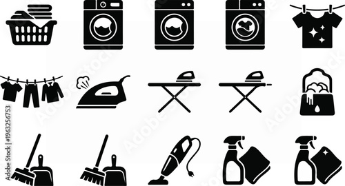 Laundry and Cleaning Icons - A Comprehensive Collection of Household Tasks.