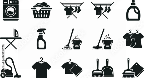 Laundry and Cleaning Icons - A Comprehensive Collection of Symbols.