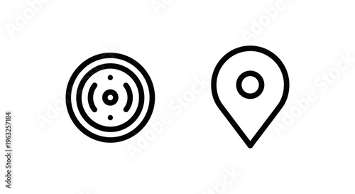 Ping test icon and location pin icon for network status and gps navigation. simple line art symbols representing connectivity and place with speed test