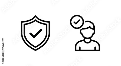 Trusted identity shield icon with checkmark and verified user icon with checkmark. representing security, authentication, and user validation for online safety