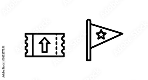 Priority ticket and flag icons: representing vip access, exclusive entry, and top importance for services or events