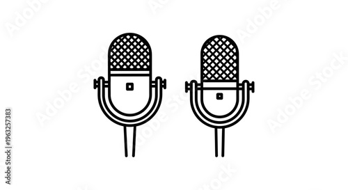 Vintage microphone icons: retro studio equipment for podcasting, broadcasting, singing, and audio recording