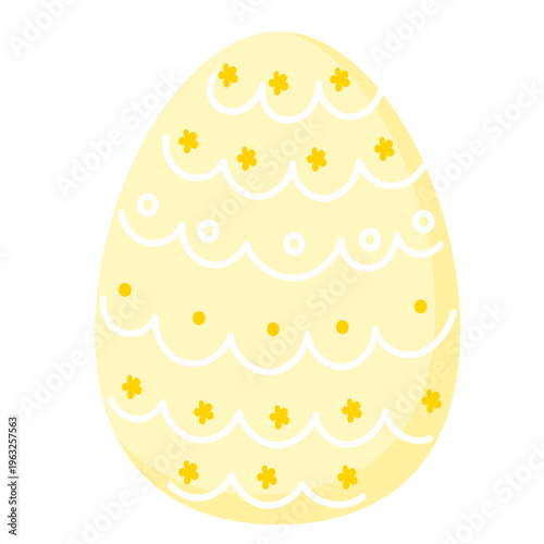 Cute Ornate Egg Icon Isolated on Transparent. Lovely Easter Holiday Mascot. Cartoon Funny Childish Drawn Food for Egg Hunt Family Party. Greeting Card Religion Tradition Symbol Decoration